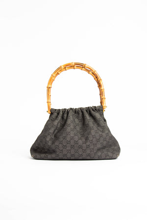 Vintage Gucci Black GG Monogram Bamboo Top Handle Bag