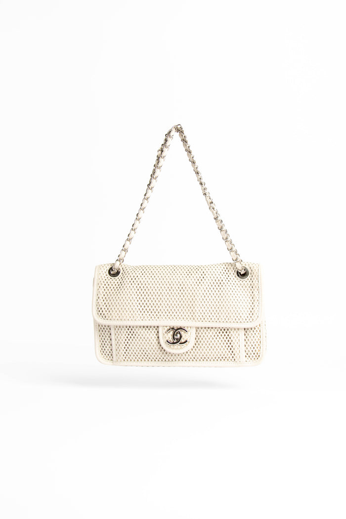 2010s Chanel White Up in the Air Perforated Shoulder Bag