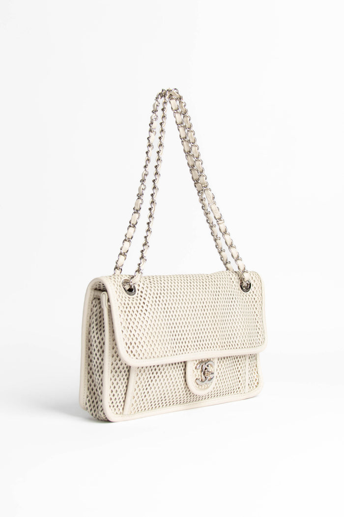 2010s Chanel White Up in the Air Perforated Shoulder Bag