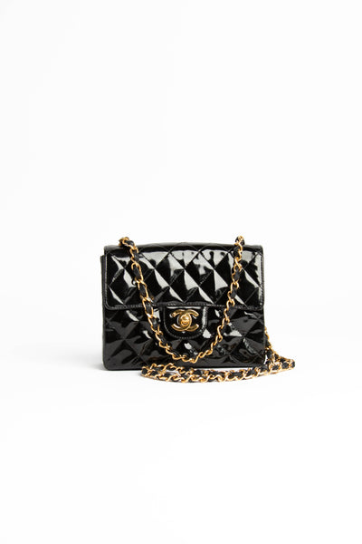 RARE 90s Chanel Patent Black Mini Square Flap Bag GWH – Break Archive
