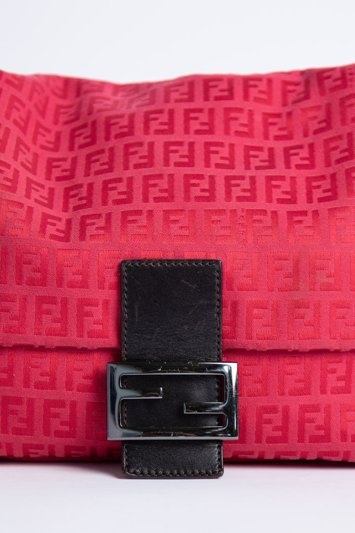 Vintage Fendi Pink Zucchino Mama Baguette Shoulder Bag