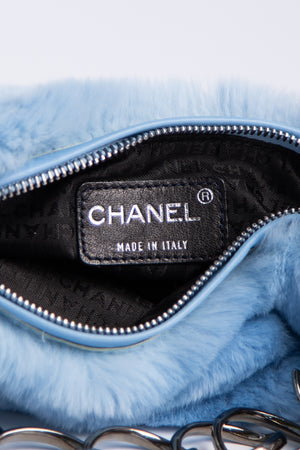 RARE 2000s Chanel Blue Fur Shoulder Bag