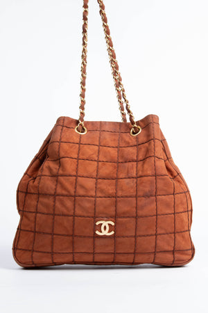 2000s Chanel Burnt Orange Suede Bucket Bag