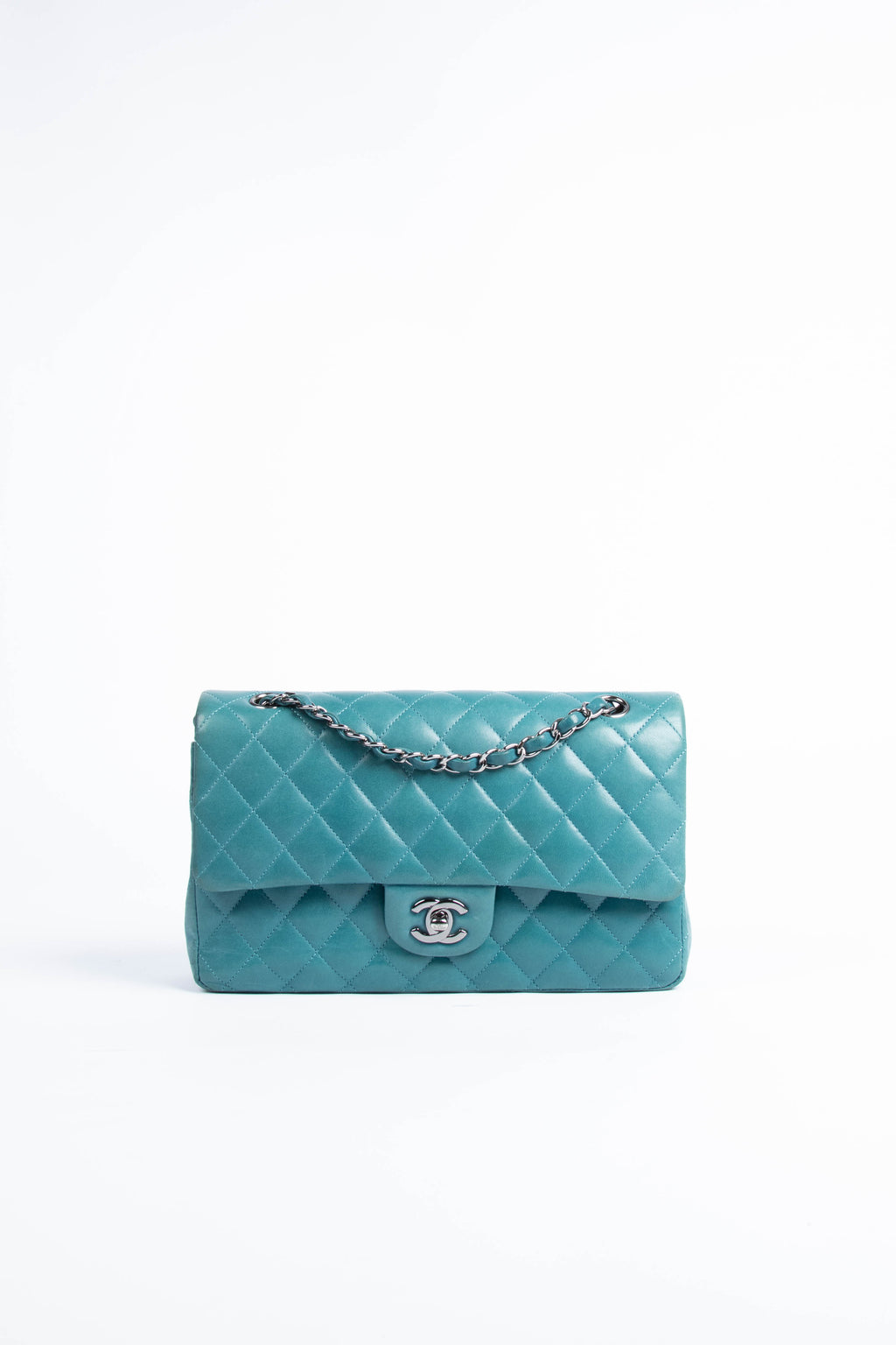 2010s Chanel Teal Medium Double Flap Shoulder Bag SHW