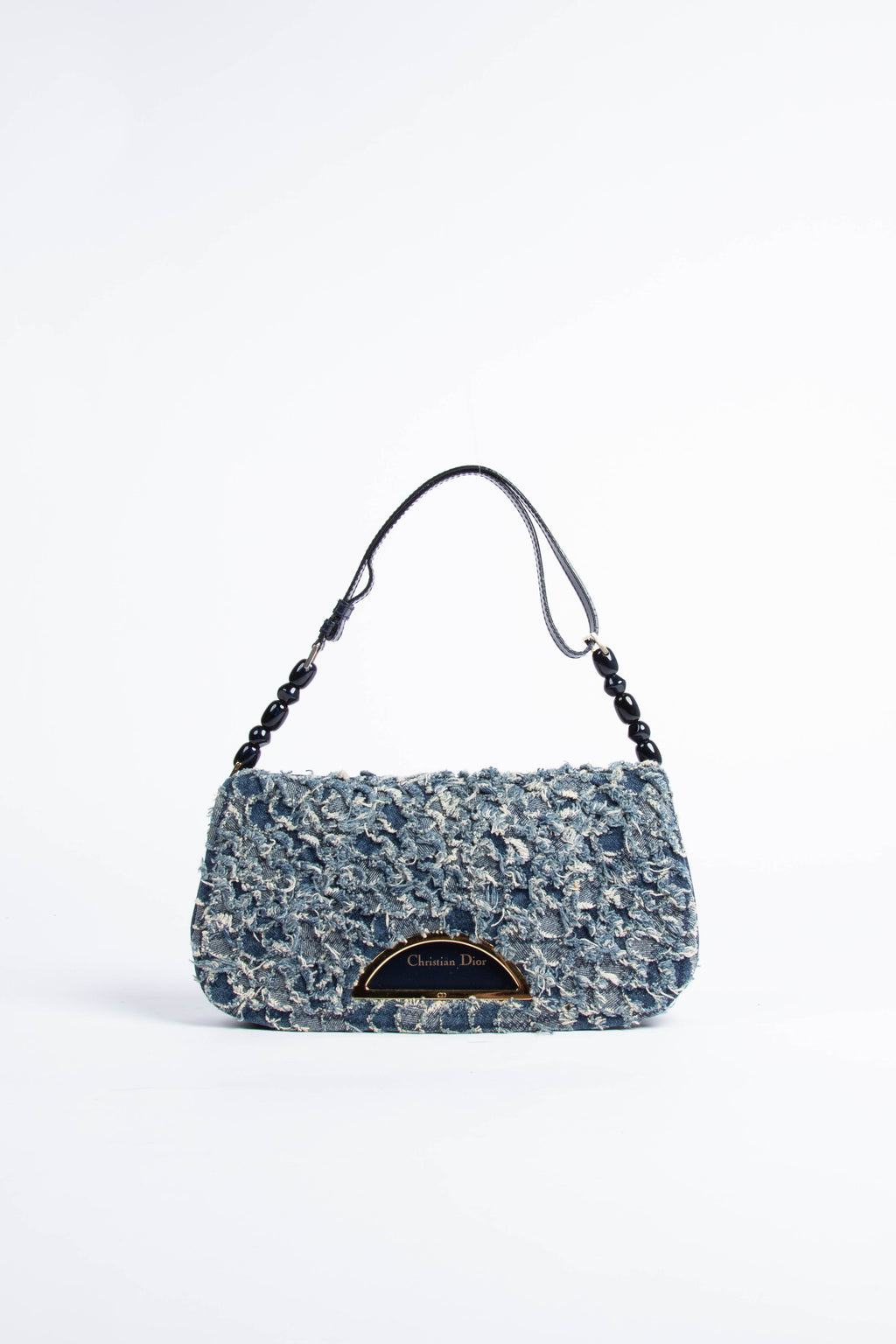 2000s Christian Dior Frayed Denim Hair Shoulder Bag