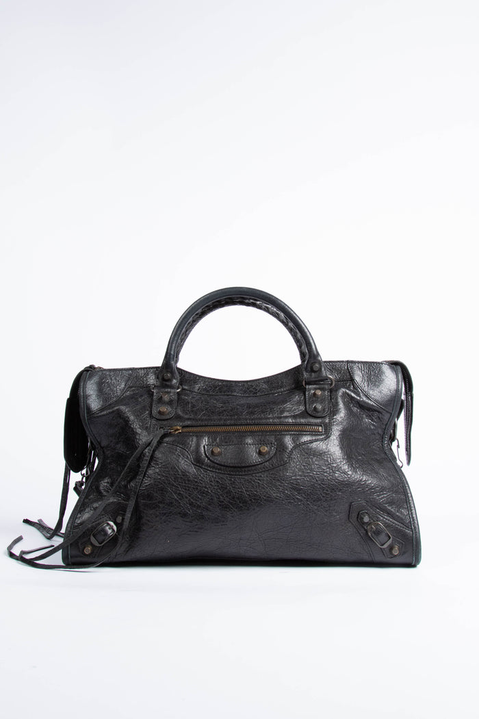 2000s Balenciaga Black Leather City Bag