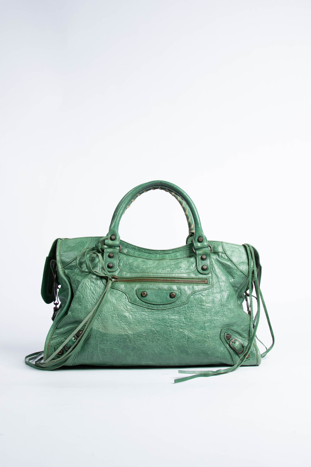 2000s Balenciaga Green Leather City Bag