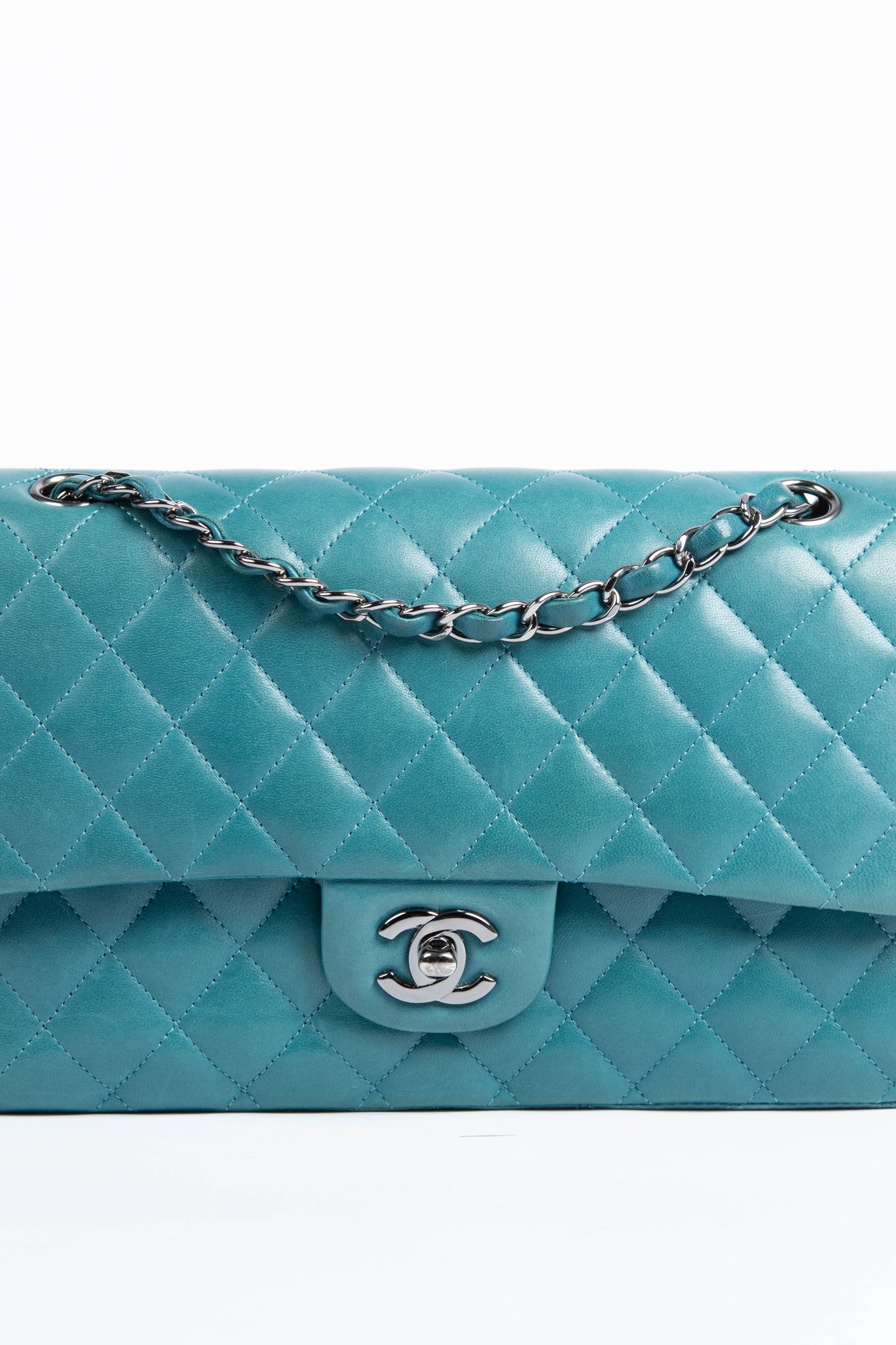 2010s Chanel Teal Medium Double Flap Shoulder Bag SHW