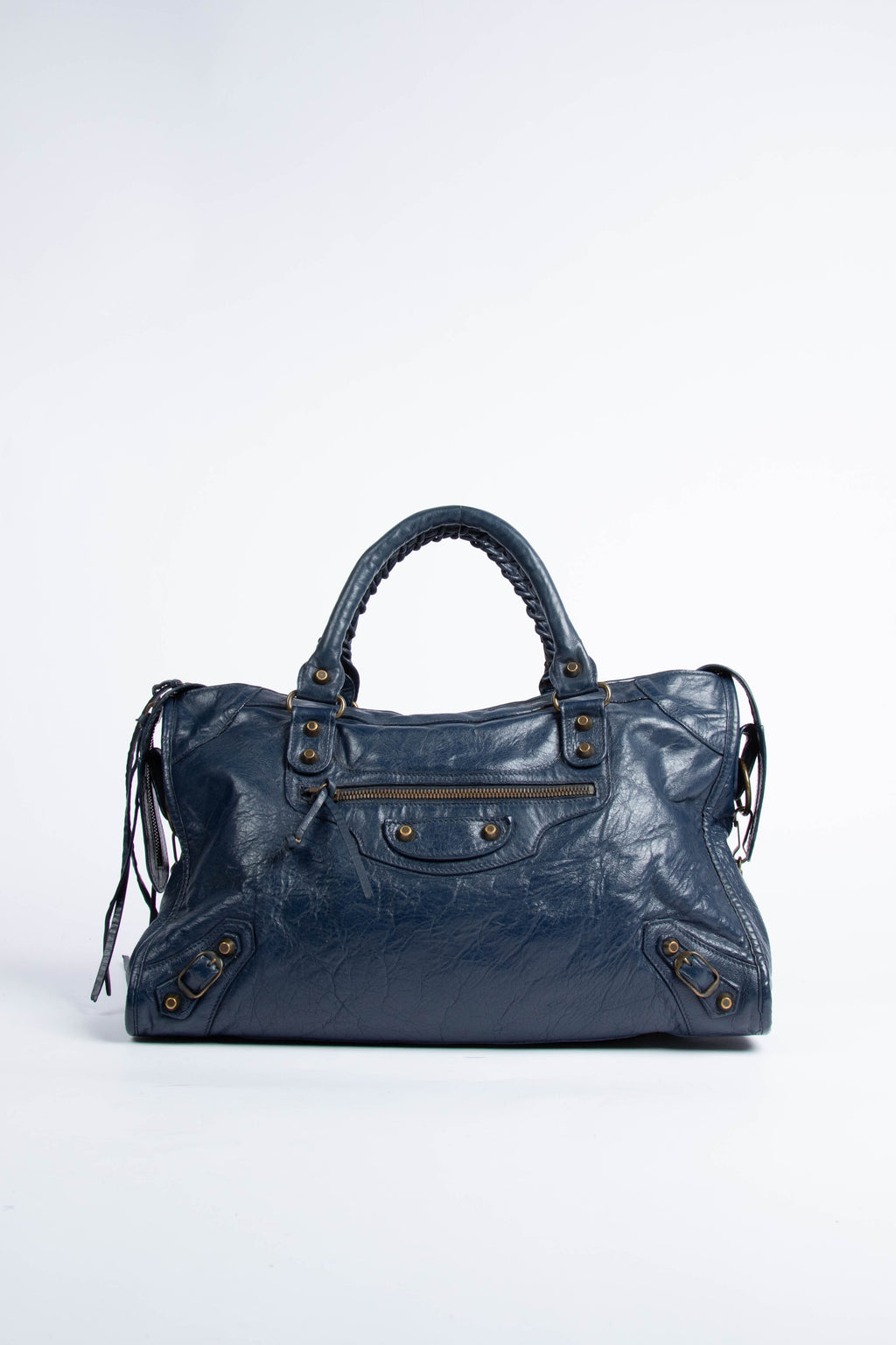 2000s Balenciaga Navy Leather City Bag