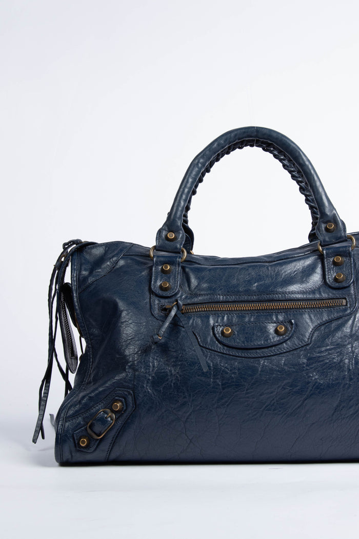 2000s Balenciaga Navy Leather City Bag