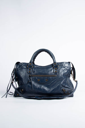 2000s Balenciaga Navy Leather City Bag