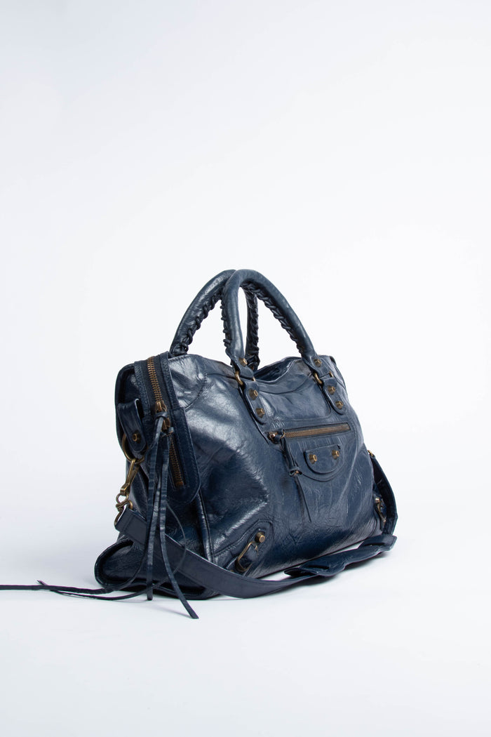 2000s Balenciaga Navy Leather City Bag