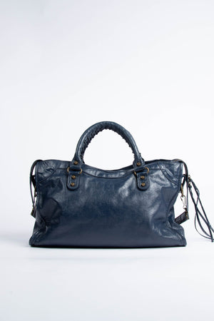 2000s Balenciaga Navy Leather City Bag