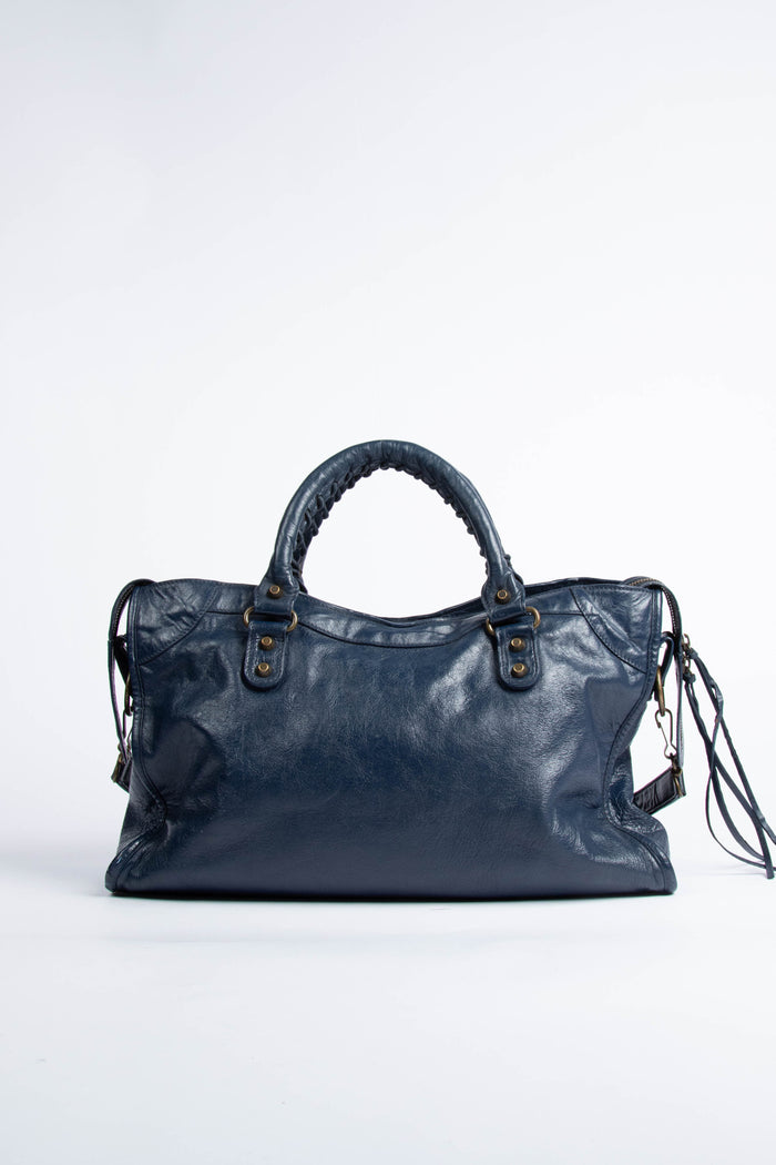 2000s Balenciaga Navy Leather City Bag