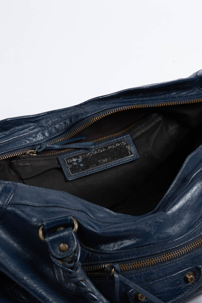 2000s Balenciaga Navy Leather City Bag