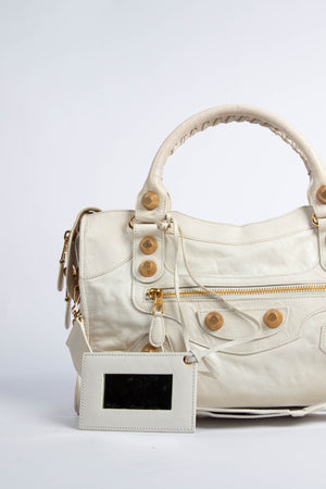 2000s Balenciaga White Leather Giant City Bag GHW