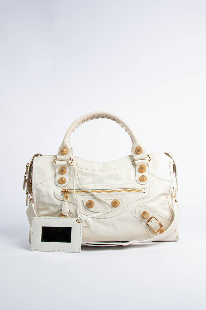 2000s Balenciaga White Leather Giant City Bag GHW