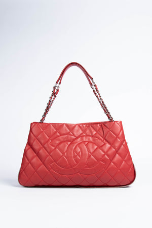 2010s Chanel Red Caviar Leather CC Tote Bag