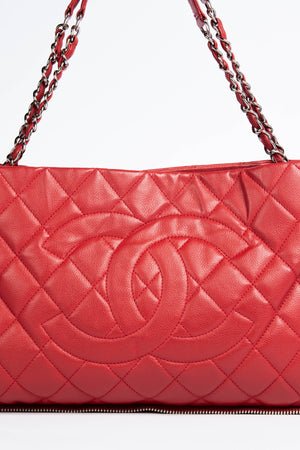 2010s Chanel Red Caviar Leather CC Tote Bag