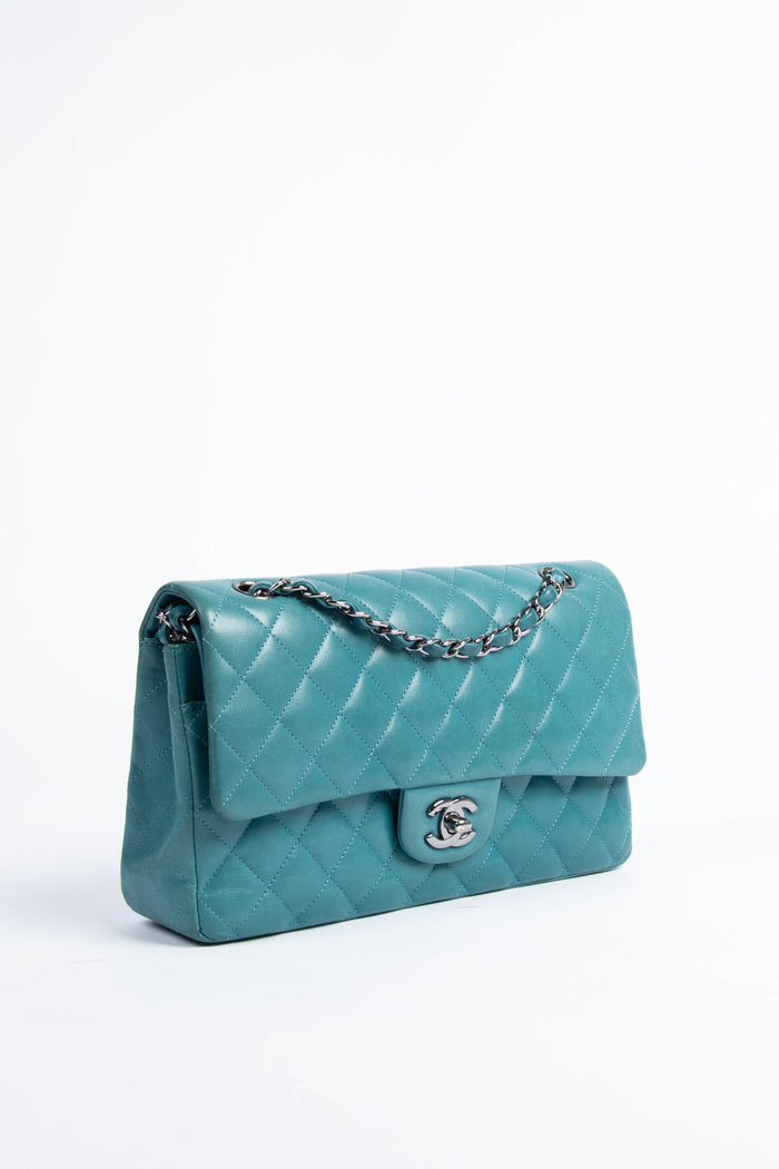 2010s Chanel Teal Medium Double Flap Shoulder Bag SHW