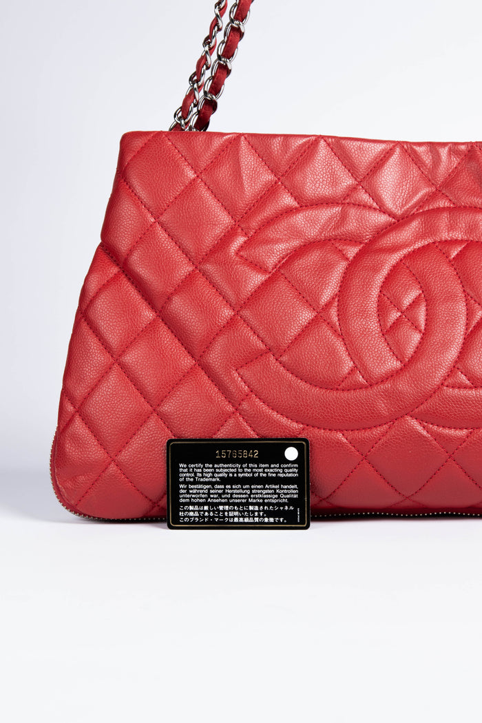 2010s Chanel Red Caviar Leather CC Tote Bag