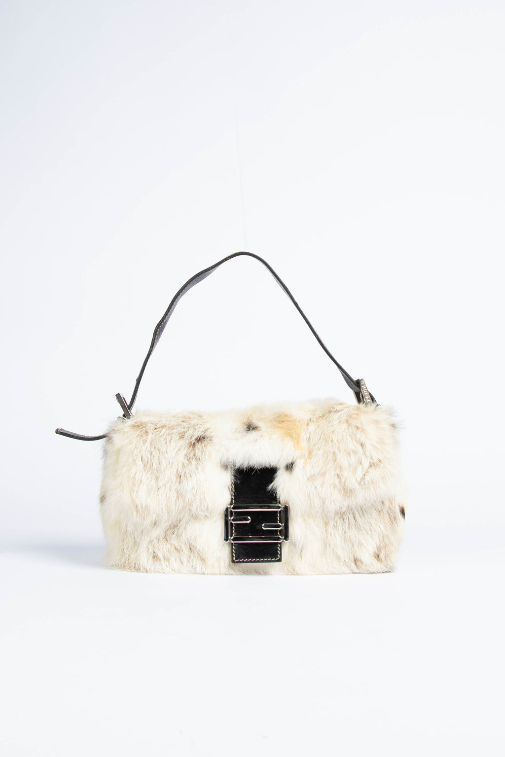 RARE Vintage Fendi White Fur Baguette Shoulder Bag