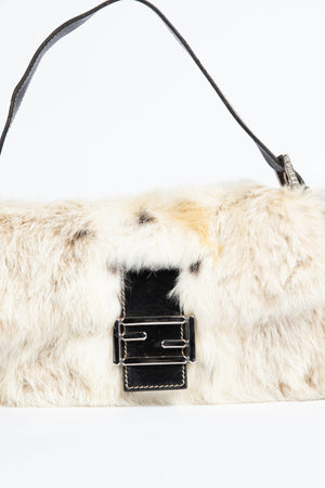 RARE Vintage Fendi White Fur Baguette Shoulder Bag