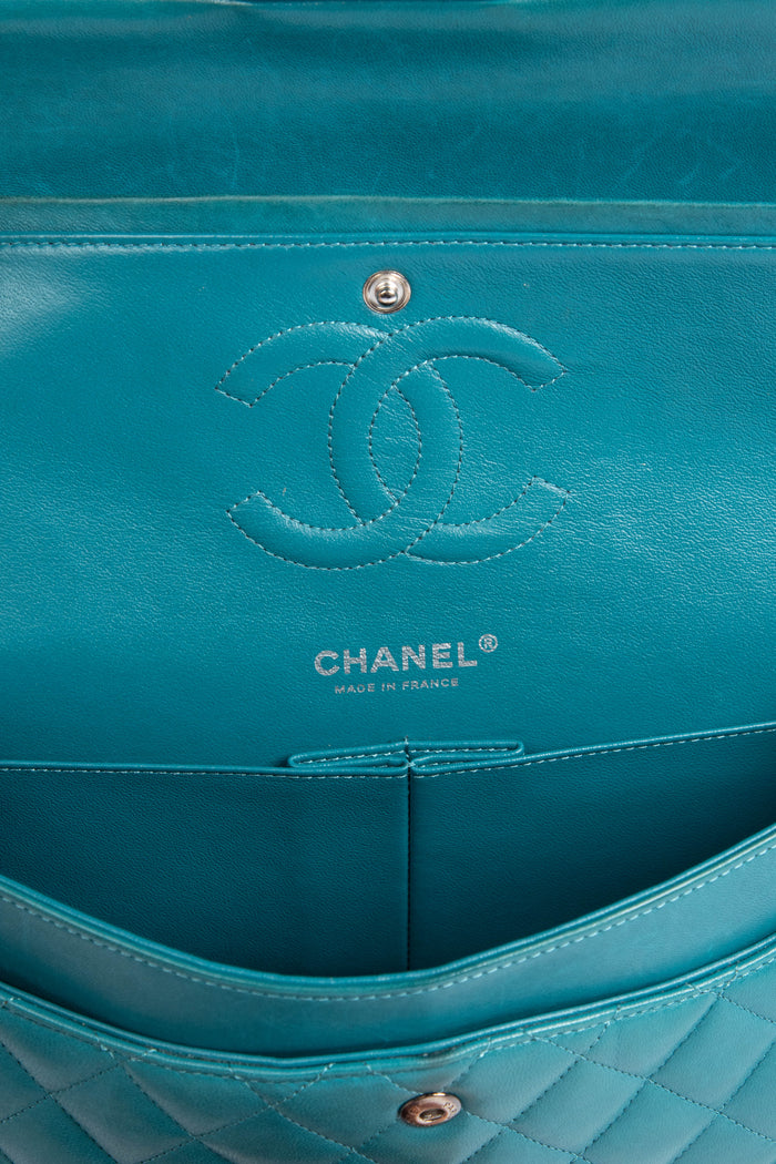 2010s Chanel Teal Medium Double Flap Shoulder Bag SHW