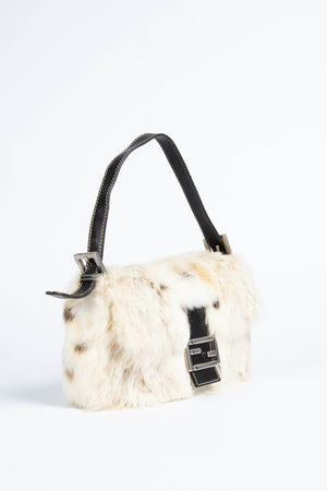 RARE Vintage Fendi White Fur Baguette Shoulder Bag