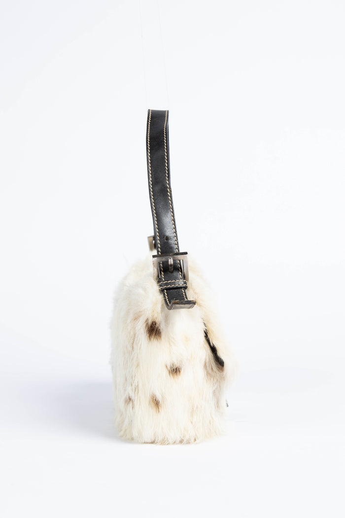 RARE Vintage Fendi White Fur Baguette Shoulder Bag