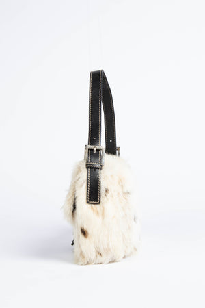 RARE Vintage Fendi White Fur Baguette Shoulder Bag