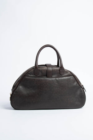 Vintage Christian Dior Brown Ostrich Double Bowling Bag