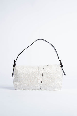 RARE Fendi White & Black Beaded Baguette Shoulder Bag