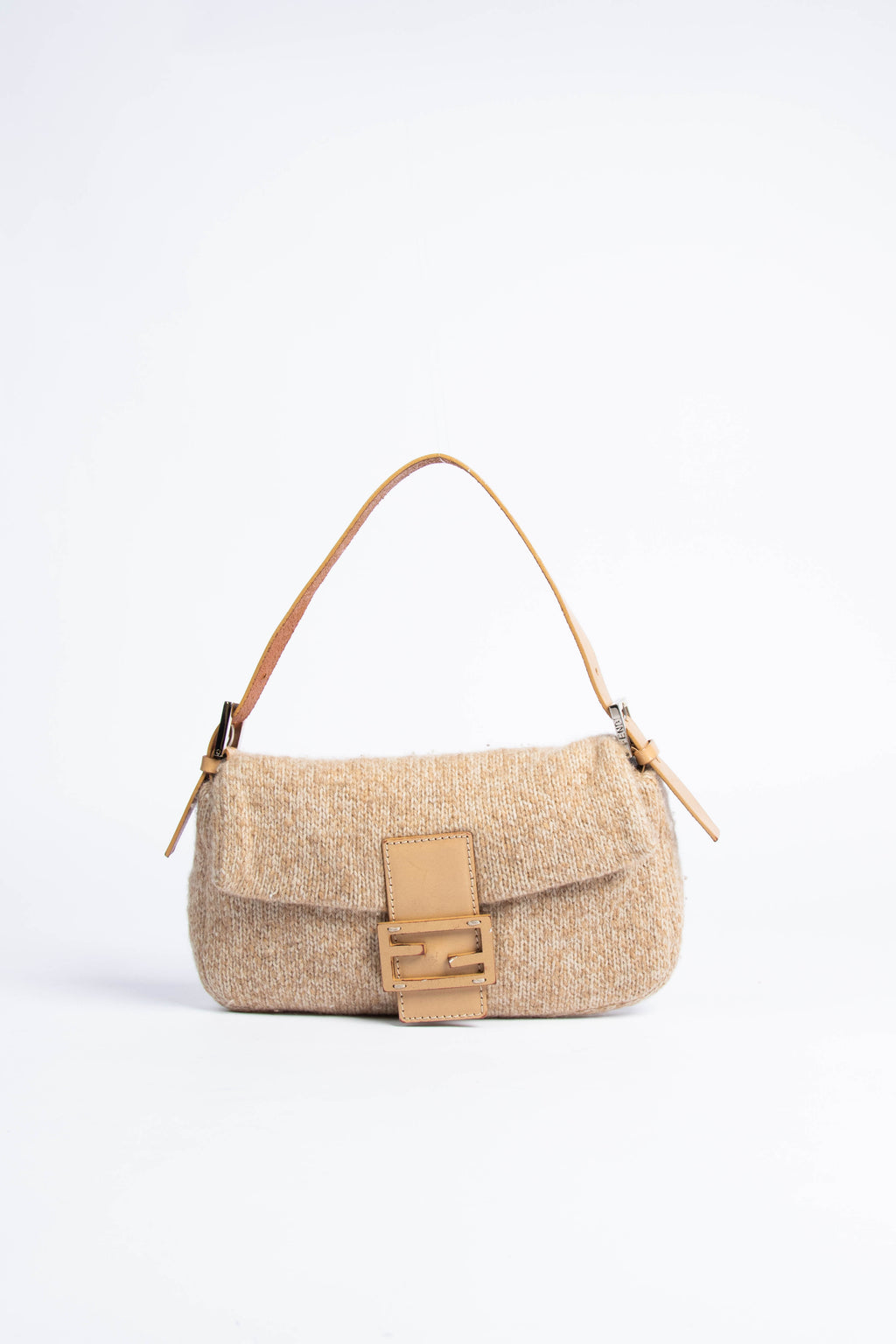 Vintage Fendi Beige Cashmere Baguette Shoulder Bag