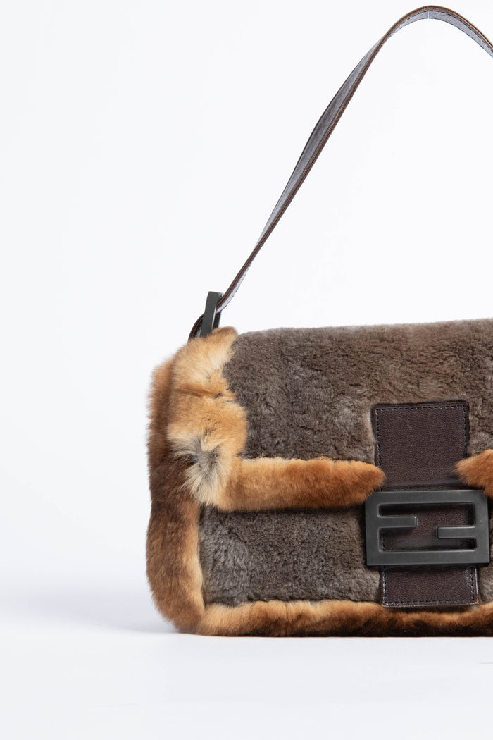 Vintage Fendi Brown Fur Baguette Shoulder Bag