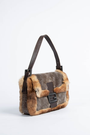 Vintage Fendi Brown Fur Baguette Shoulder Bag