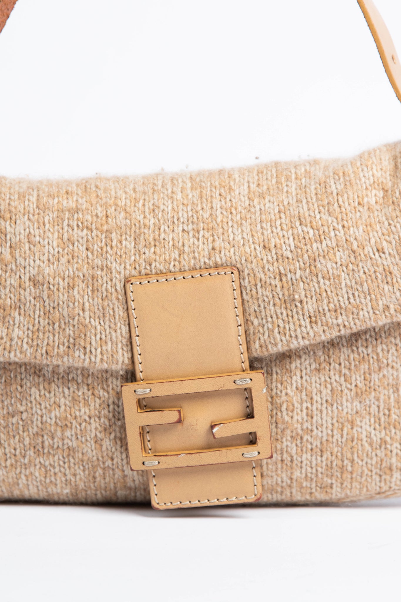 Vintage Fendi Beige Cashmere Baguette Shoulder Bag