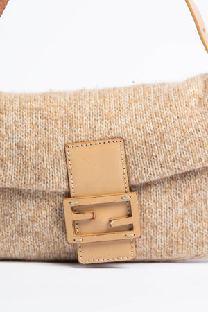 Vintage Fendi Beige Cashmere Baguette Shoulder Bag