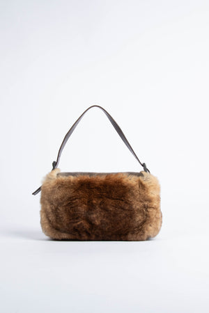 Vintage Fendi Brown Fur Baguette Shoulder Bag