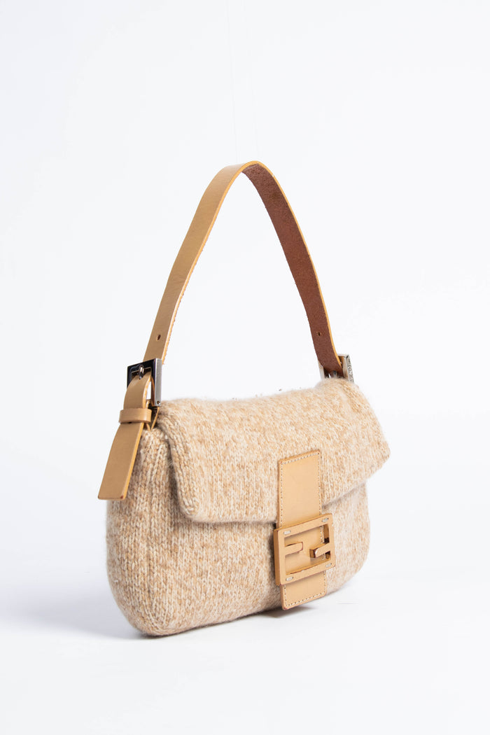 Vintage Fendi Beige Cashmere Baguette Shoulder Bag