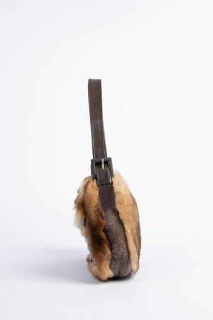 Vintage Fendi Brown Fur Baguette Shoulder Bag