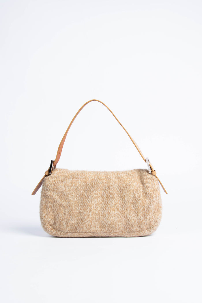 Vintage Fendi Beige Cashmere Baguette Shoulder Bag