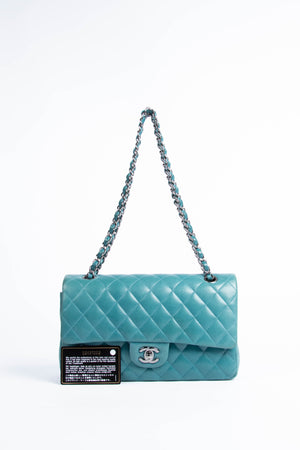 2010s Chanel Teal Medium Double Flap Shoulder Bag SHW