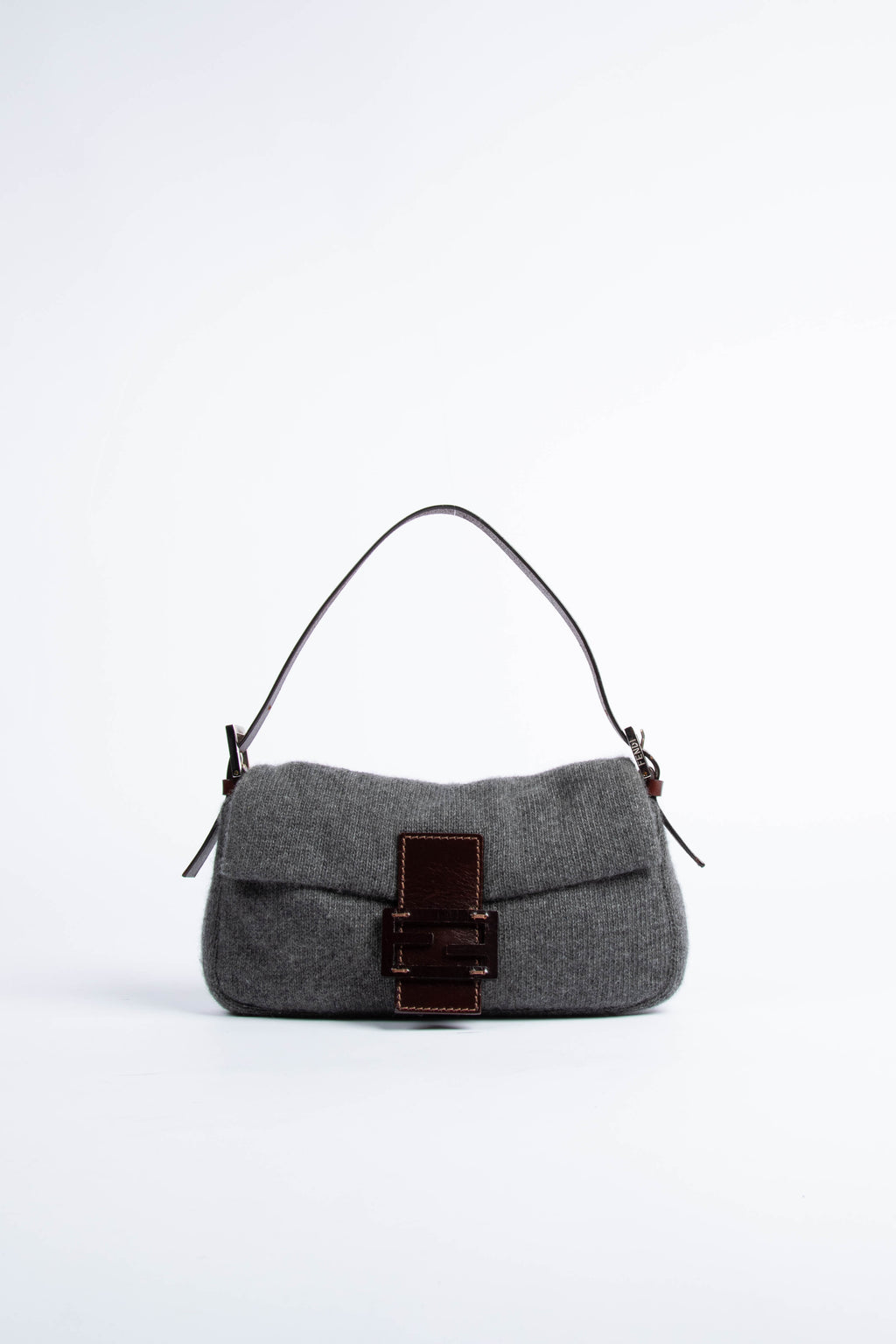 Vintage Fendi Grey Cashmere Baguette Shoulder Bag