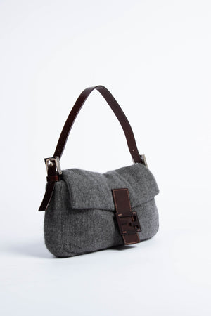 Vintage Fendi Grey Cashmere Baguette Shoulder Bag