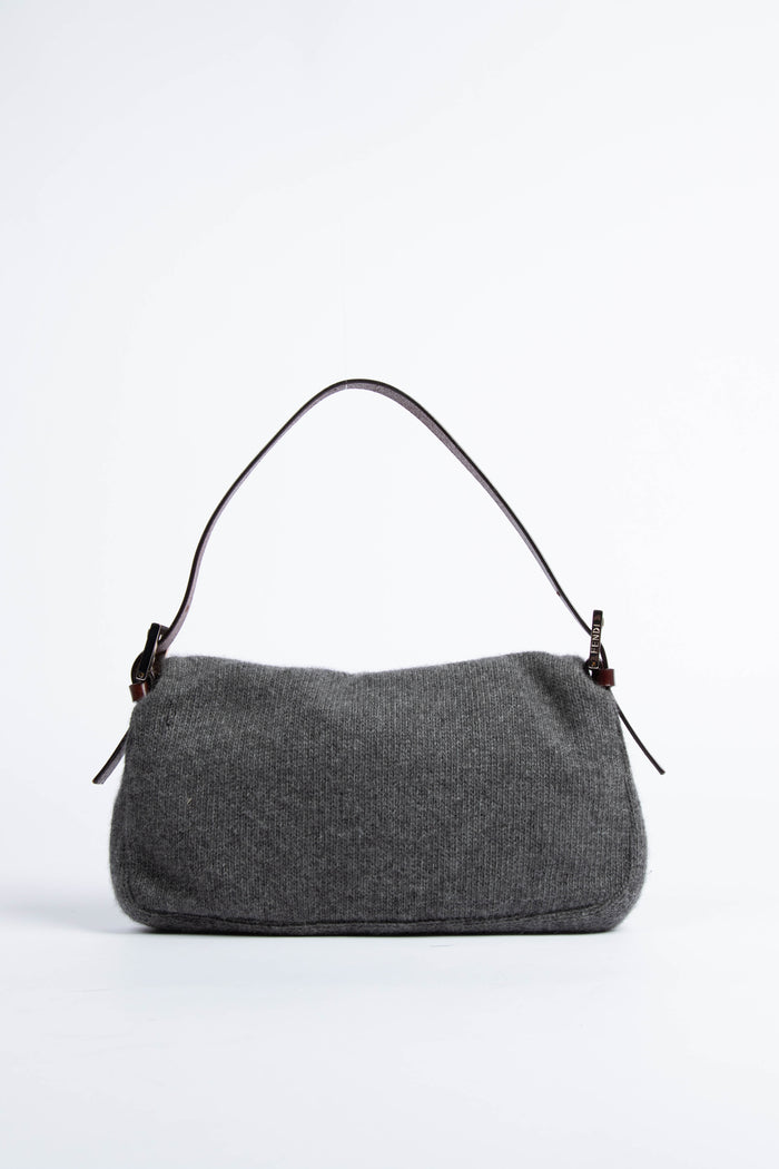 Vintage Fendi Grey Cashmere Baguette Shoulder Bag