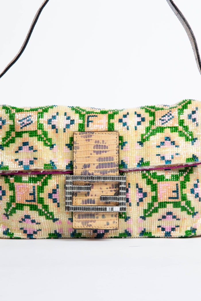 SUPER RARE Fendi Multicolour Beaded Baguette Shoulder Bag