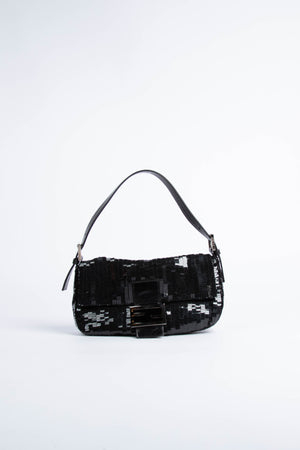 RARE Fendi Black Sequin Baguette Shoulder Bag