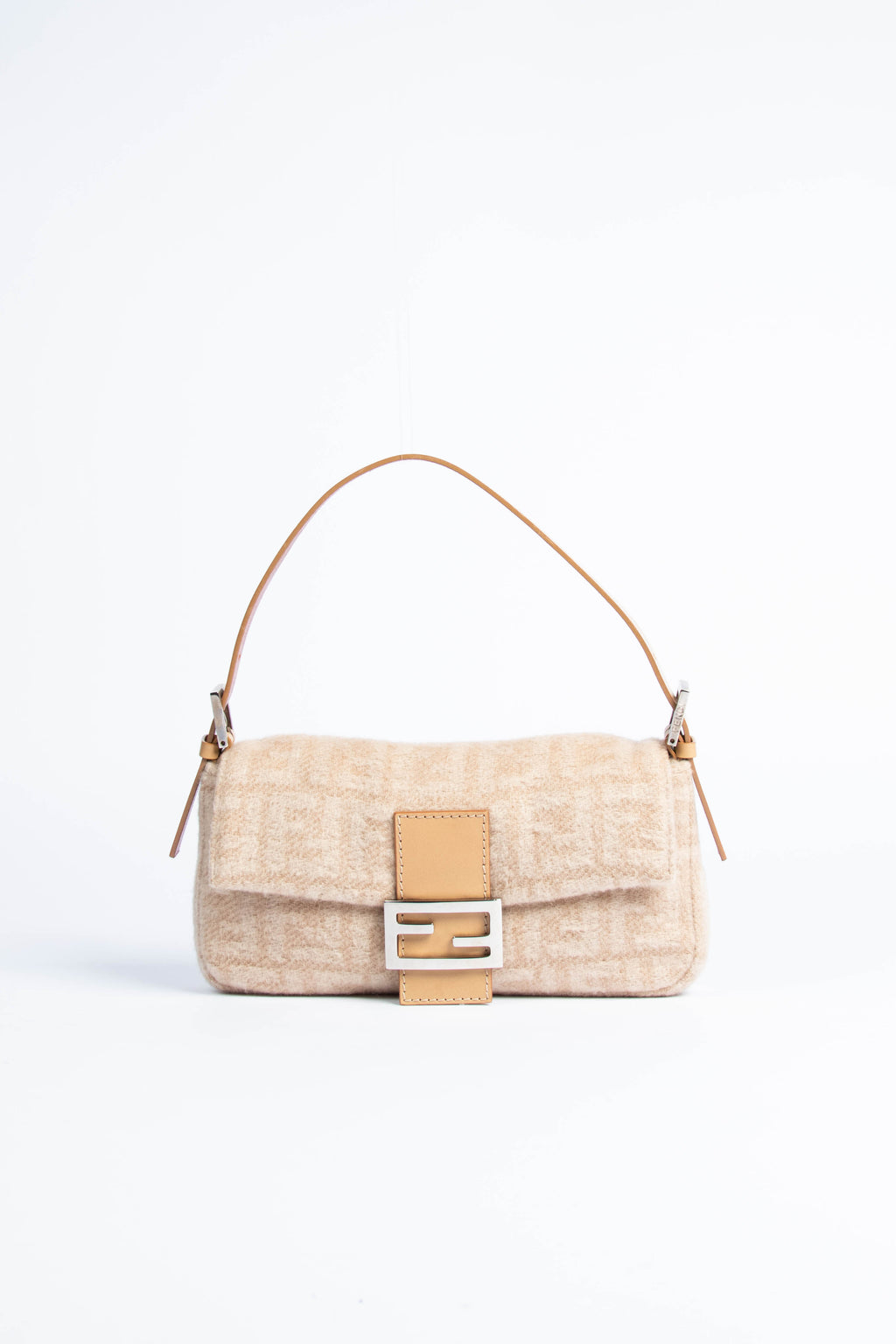 Vintage Fendi Beige Zucca Cashmere Baguette Shoulder Bag