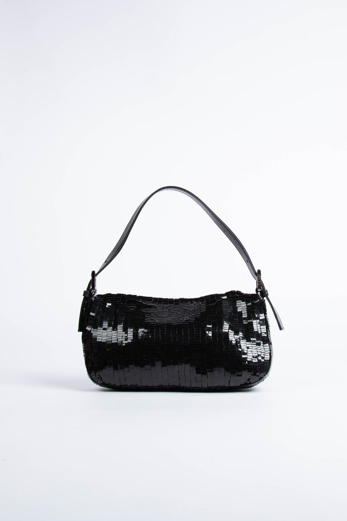 RARE Fendi Black Sequin Baguette Shoulder Bag